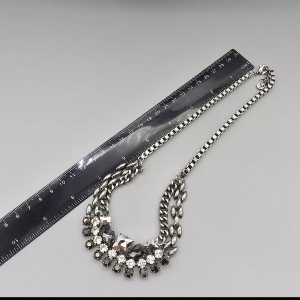 LOFT Necklace Statement Smokey Crystal Bib Pendant Gunmetal Chains 16 Inch - Picture 8 of 8